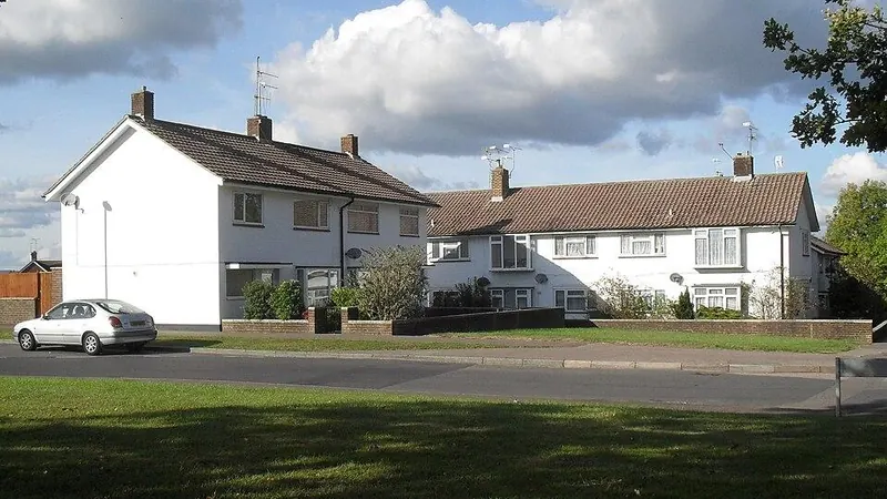 Row of post-war semi-detached houses on an English street